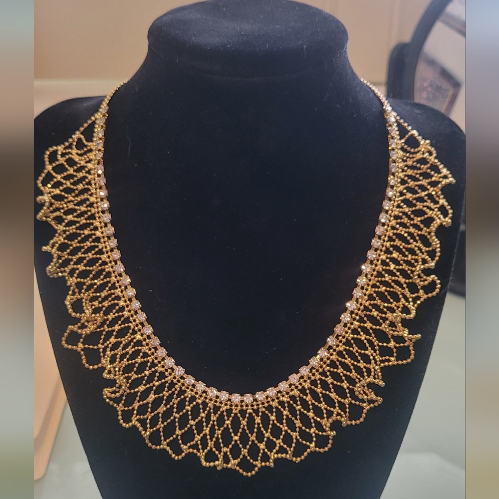 Gold Metal W/Rhinestones Necklace And Earring Set